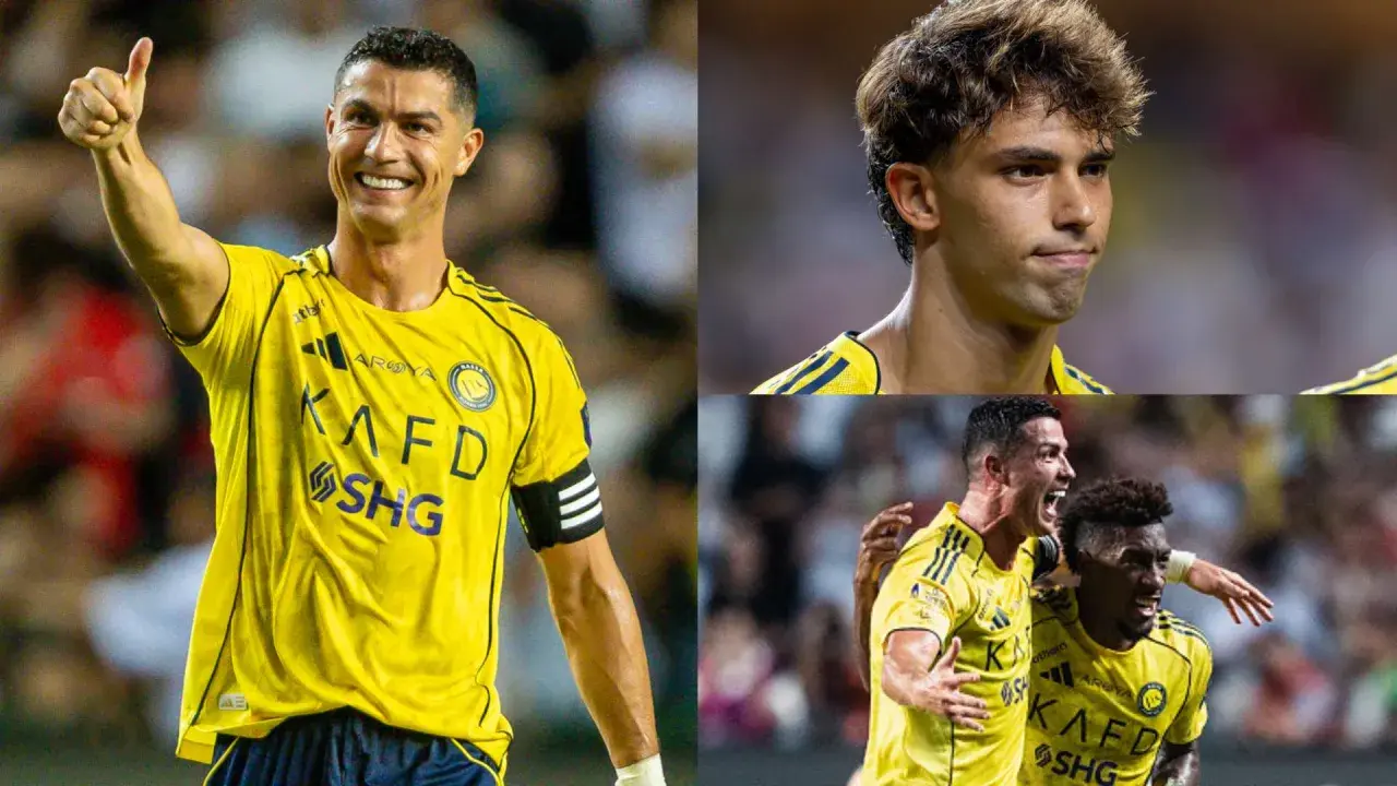 Cristiano Ronaldo i João Félix w żółtych koszulkach Al Nassr. Spekulacje o al nassr transfery.