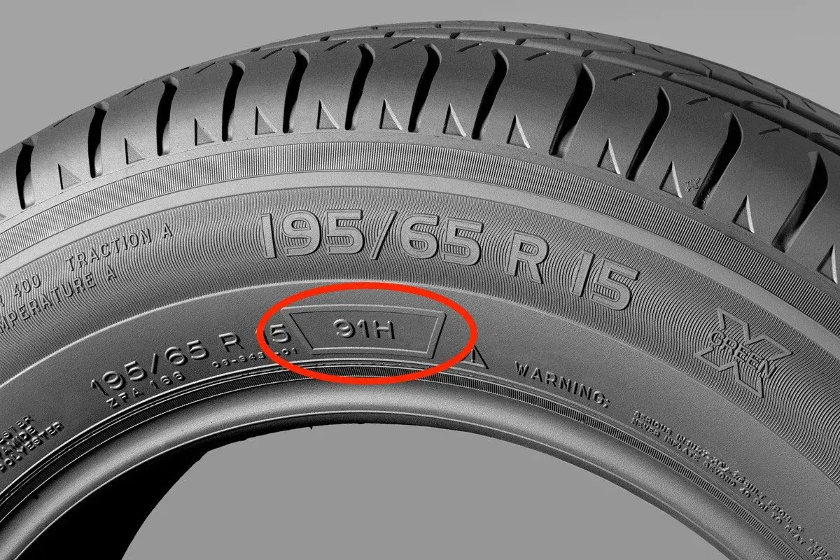 Detalle de un neumático con los números 195/65 R 15 y el código 91H resaltados.