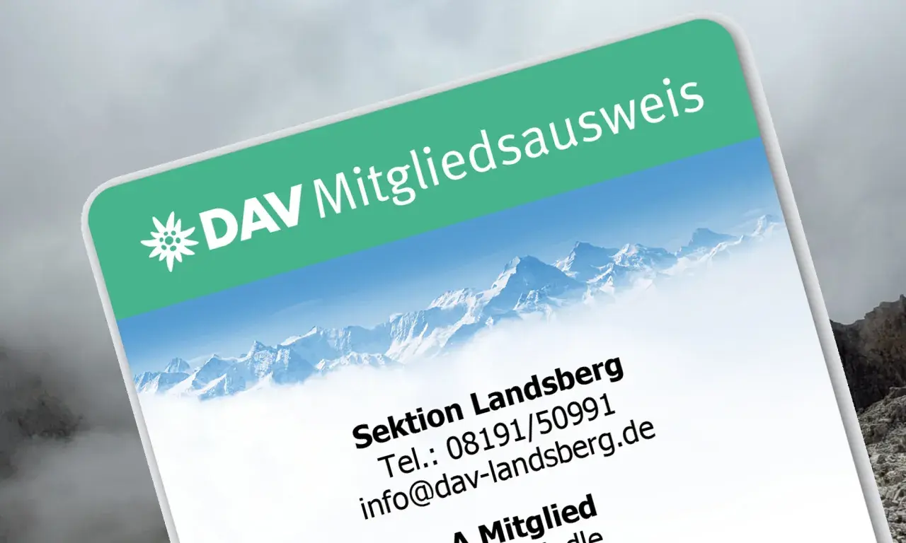 DAV Mitgliedsausweis der Sektion Landsberg. Mit dieser Jahreskarte ohne Verein sind Sie bereit für die Berge!