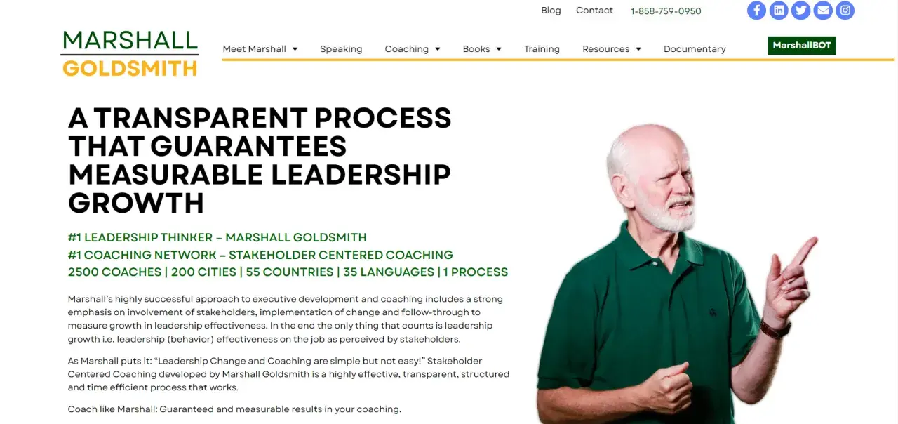Marshall Goldsmith, a leader in life coaching niches, offers a transparent process for measurable leadership growth.