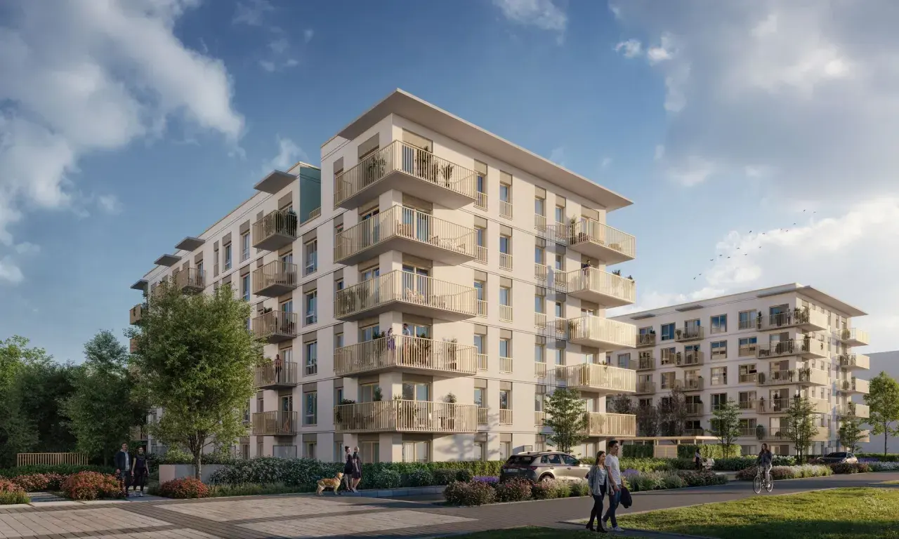 Nowoczesne apartamenty od Develia deweloper z przestronnymi balkonami i zielenią wokół. Idealne miejsce do życia.