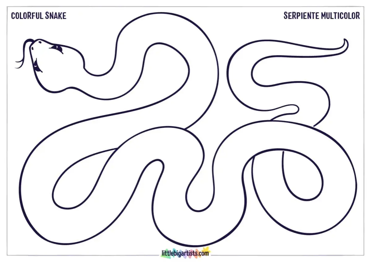 Serpiente para colorear, ideal para actividades de dibujo para niños. ¡Deja volar la imaginación y crea una serpiente multicolor!