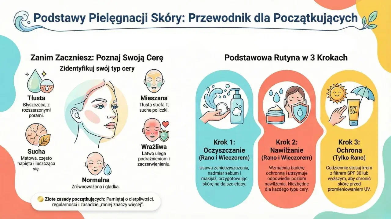 Przewodnik po pielęgnacji skóry wrażliwej: rozpoznaj typ cery, oczyszczaj, nawilżaj i chroń przed słońcem.