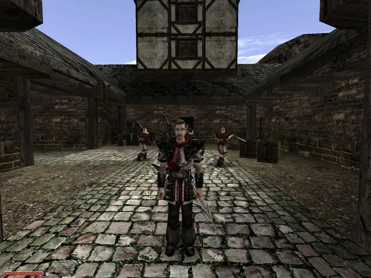 Bohater w zbroi w grze Gothic 2, gotowy do walki. Może przydać się do wpisania **gothic 2 kody** i ułatwienia sobie rozgrywki.