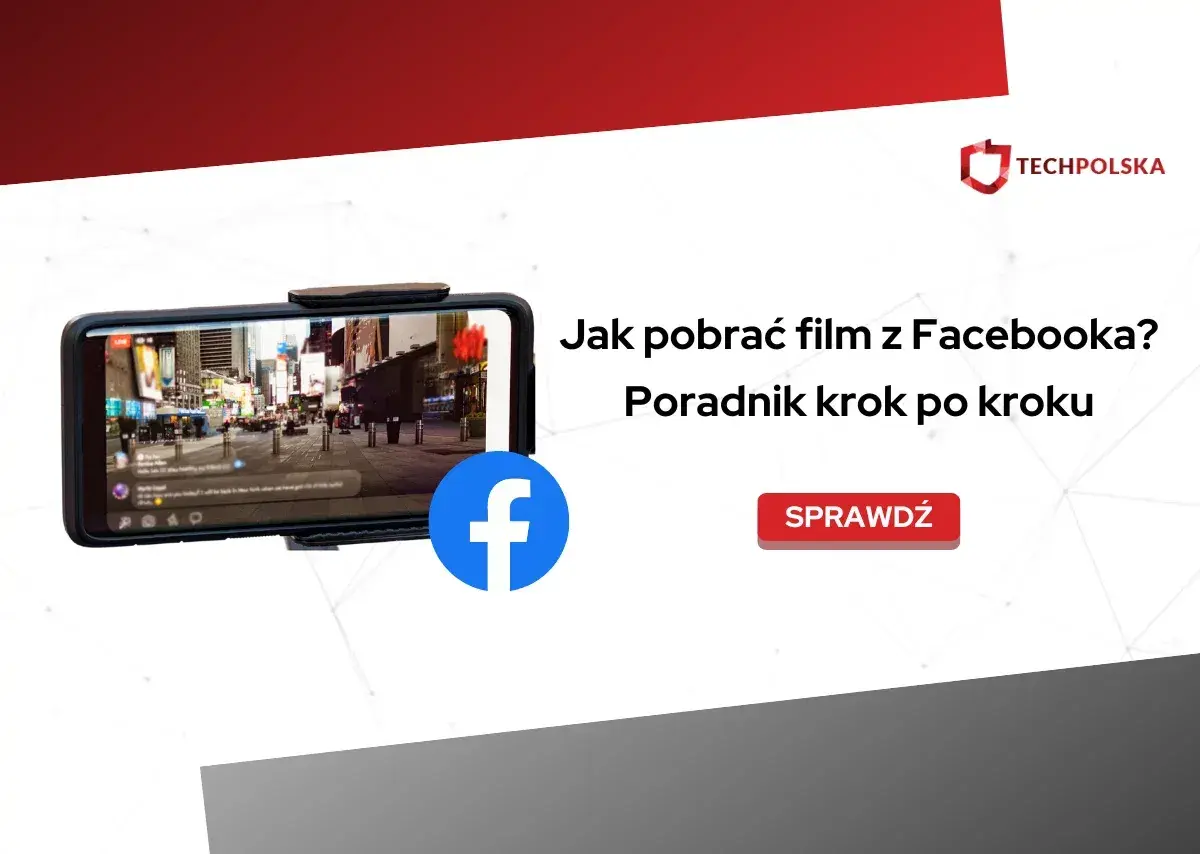 Dowiedz się, jak pobrać film z Facebooka! Poradnik krok po kroku z ikoną Facebooka i ekranem telefonu.