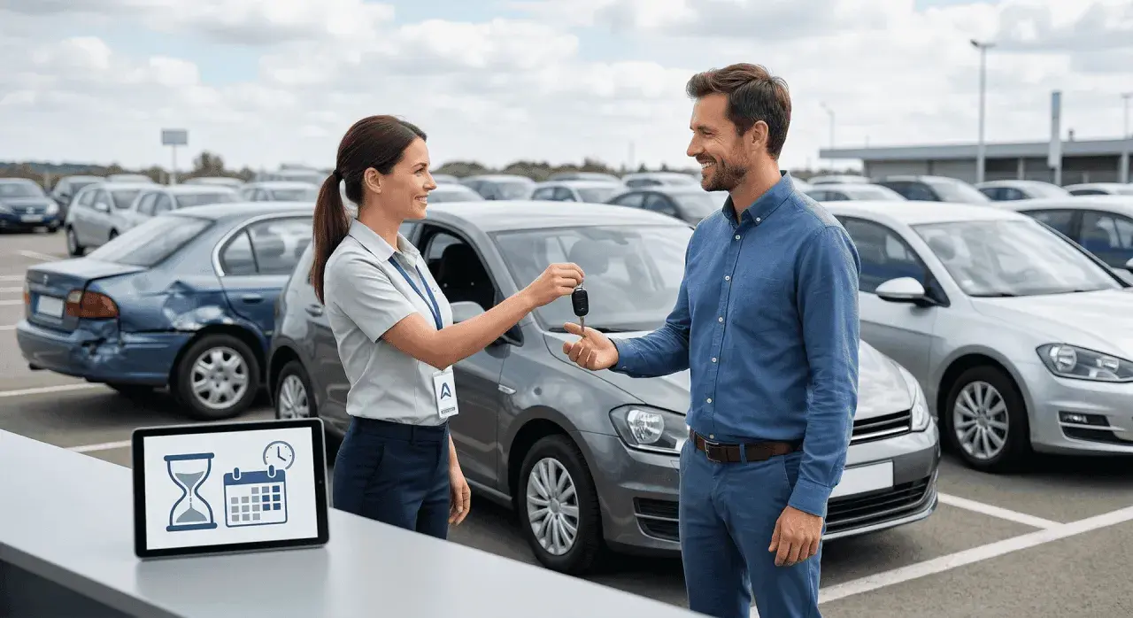 Przekazanie kluczyków do samochodu zastępczego z AC. Klient odbiera auto po szkodzie.
