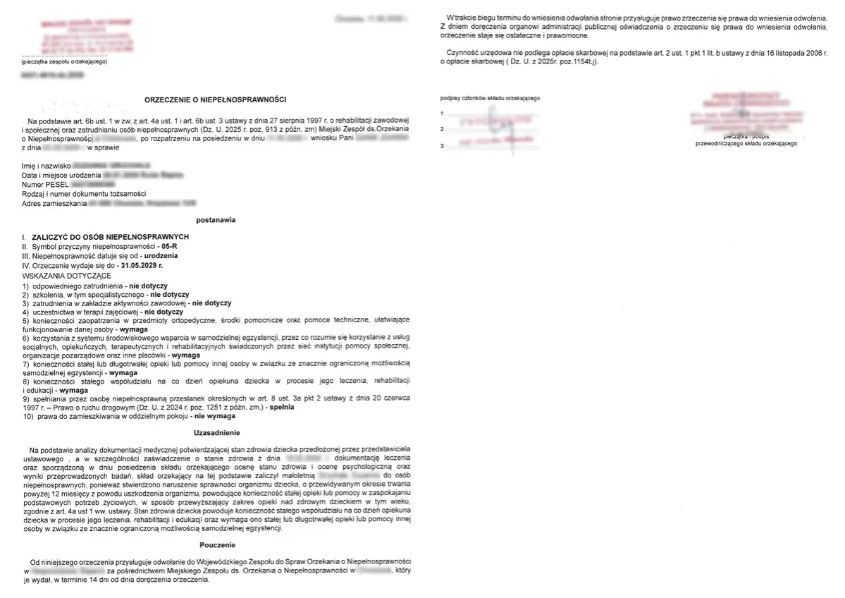 Orzeczenie o niepełnosprawności dziecka, wskazujące na potrzebę stałej opieki. Czy pracownik może wycofać orzeczenie o niepełnosprawności? Tak, można zrzec się prawa do odwołania.