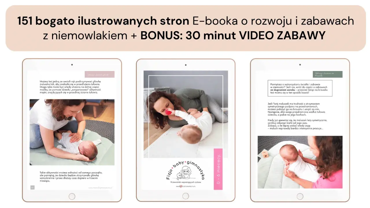 Mama pomaga niemowlakowi w ćwiczeniach z niemowlakiem, wspierając jego główkę.