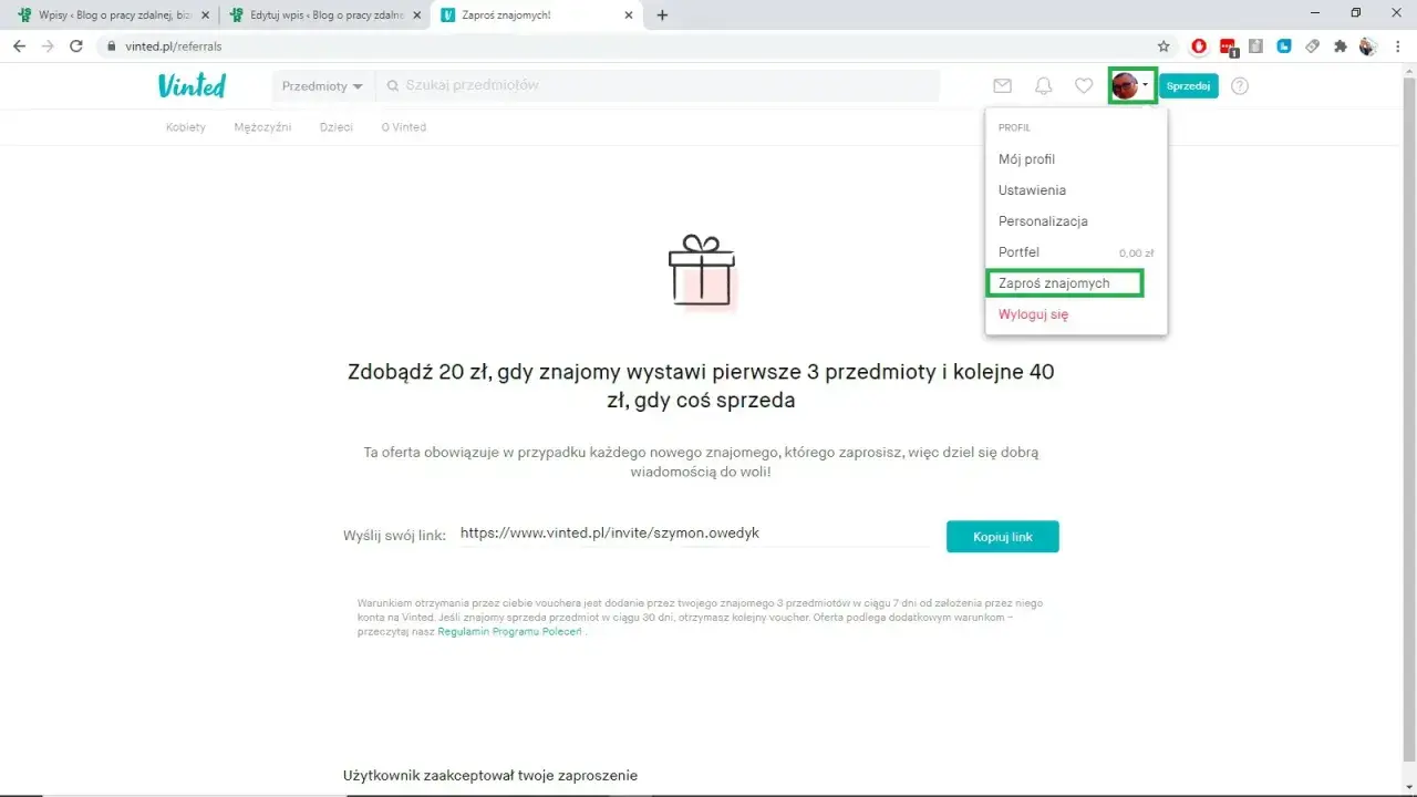Zaproś znajomych na Vinted i zdobądź 20 zł za każde zaproszenie. Skorzystaj z opcji "Zaproś znajomych" dla darmowej dostawy!
