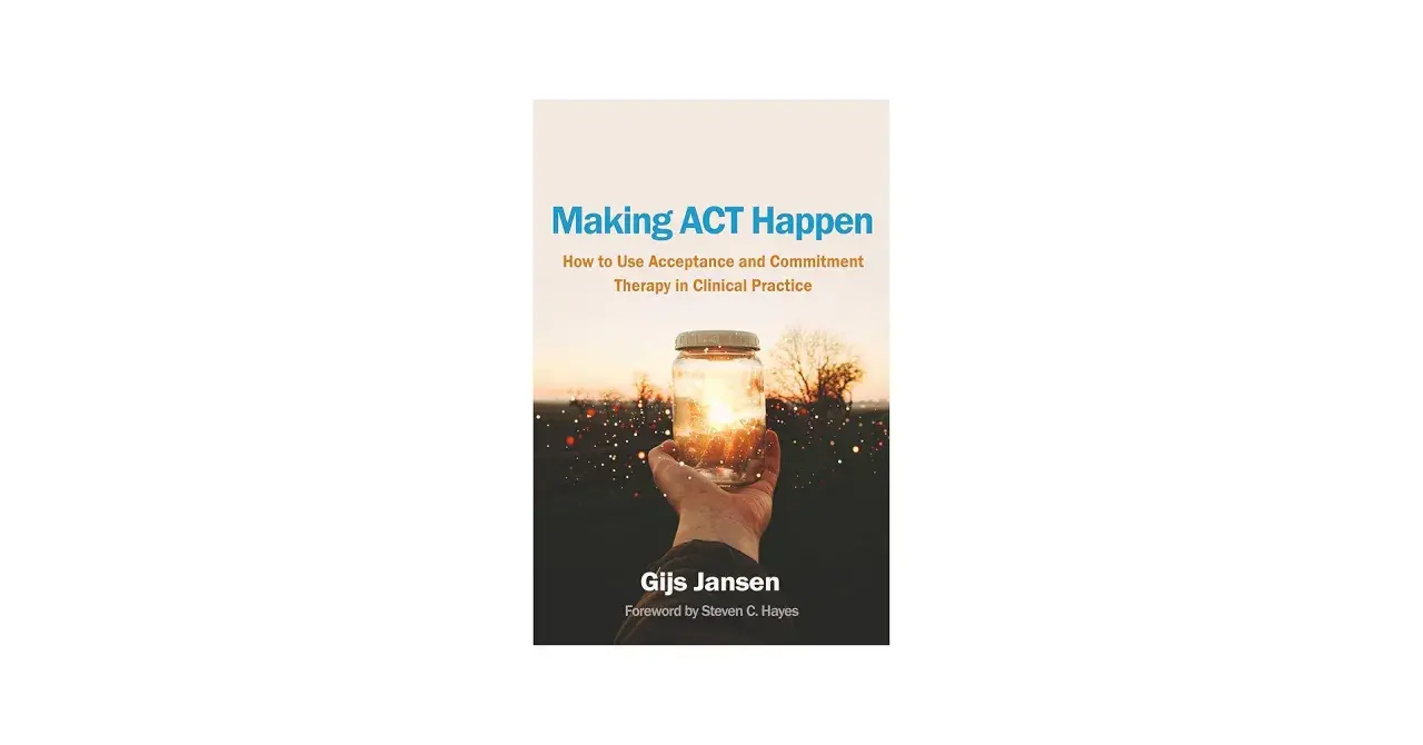 Boek "Making ACT Happen" van Gijs Jansen, met een hand die een pot met zonlicht vasthoudt.