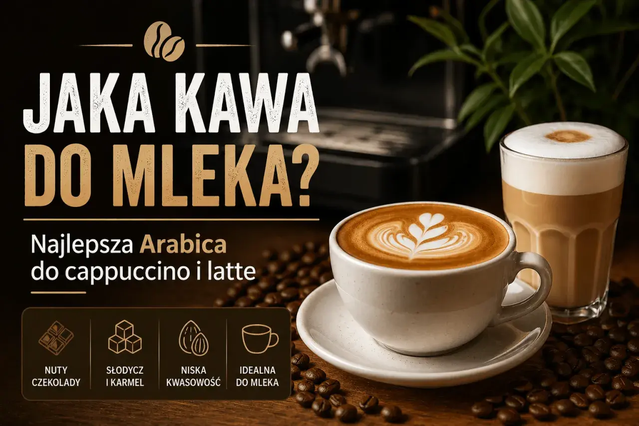 Jaka kawa do latte? Najlepsza Arabica z nutami czekolady i karmelu, niska kwasowość, idealna do mleka.
