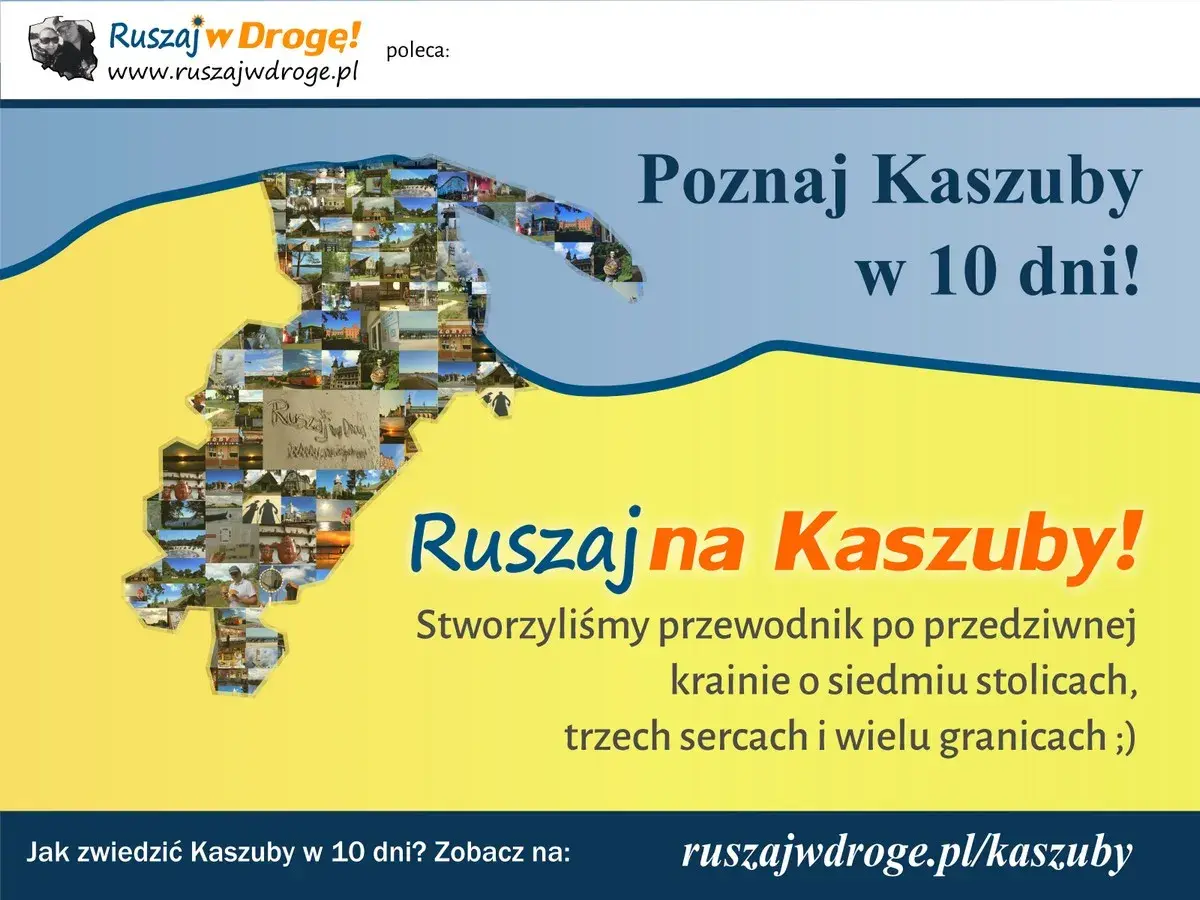 Mapa Kaszub złożona z wielu zdjęć. Zachęta do poznania regionu, który łączy Kociewie i Kaszuby.