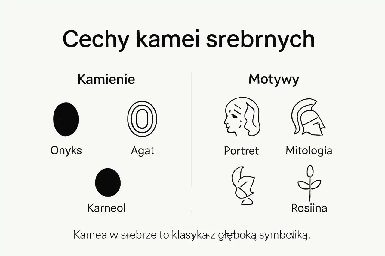 Kamea w srebrze: kamienie (onyks, agat, karneol) i motywy (portret, mitologia, roślina). Co to jest kamea? Klasyka z głęboką symboliką.