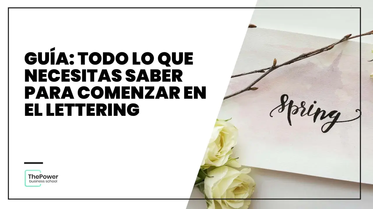 Guía para empezar en el lettering, con la palabra "Spring" escrita en lettering bonito, junto a flores y una rama.