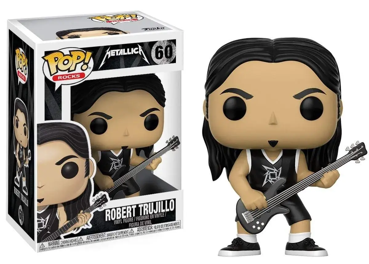Figurka Funko Pop! przedstawiająca Roberta Trujillo, basistę zespołu Metallica, z gitarą.