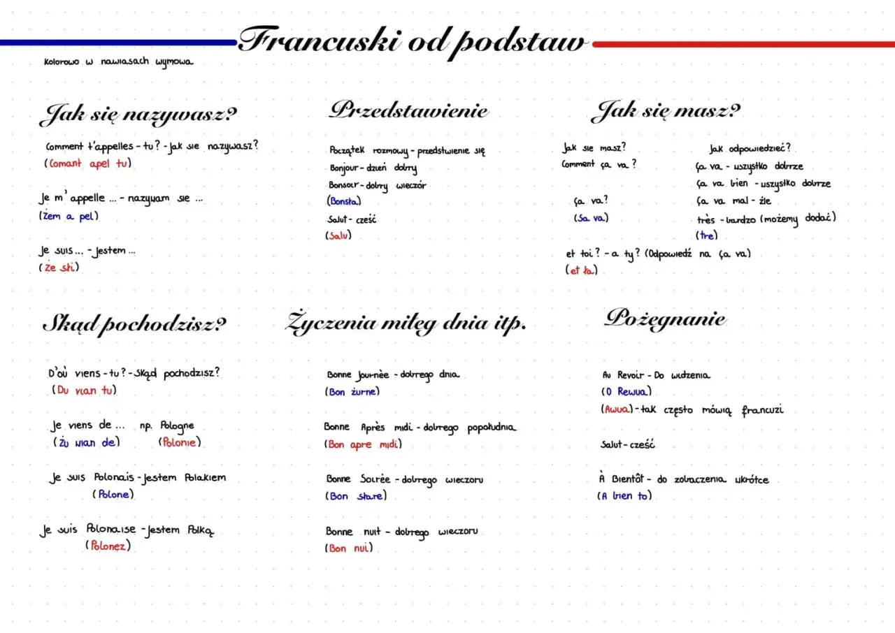 Francuski od podstaw: Jak się nazywasz, przedstawienie, jak się masz, skąd pochodzisz, życzenia i pożegnania. Pozdrawiam po francusku!