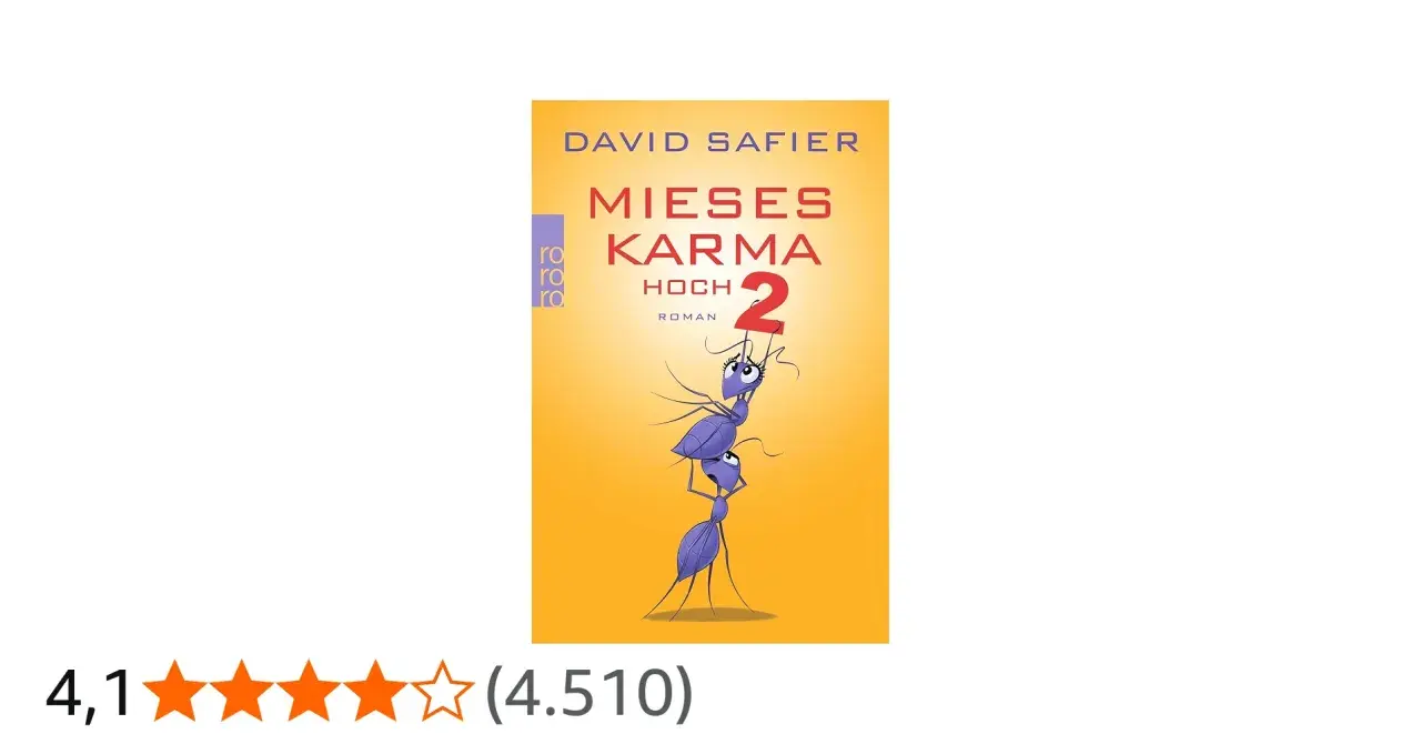 David Safiers Roman "Mieses Karma hoch 2" mit lustigen Ameisen als Cover-Motiv.