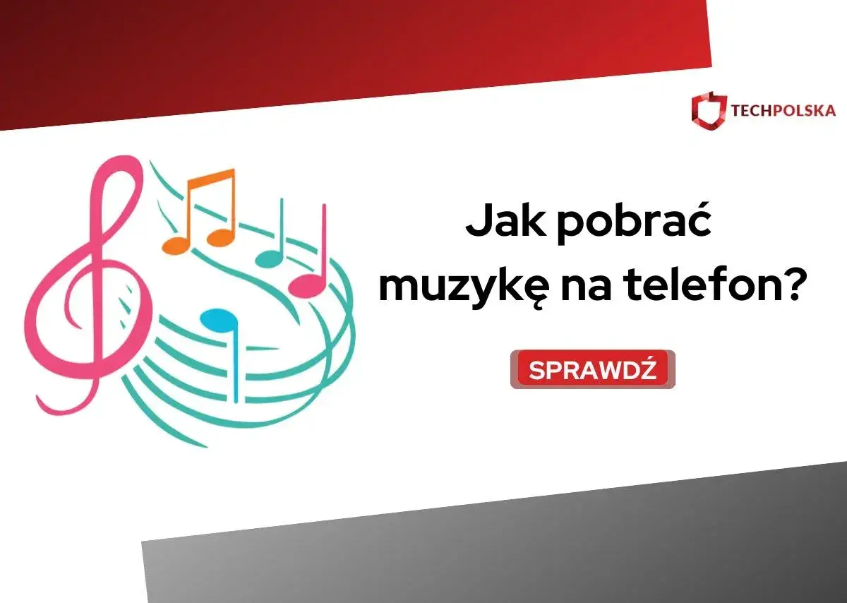 Kolorowe nutki i klucz wiolinowy symbolizują muzykę. Dowiedz się, jak pobrać muzykę na telefon, klikając "Sprawdź".