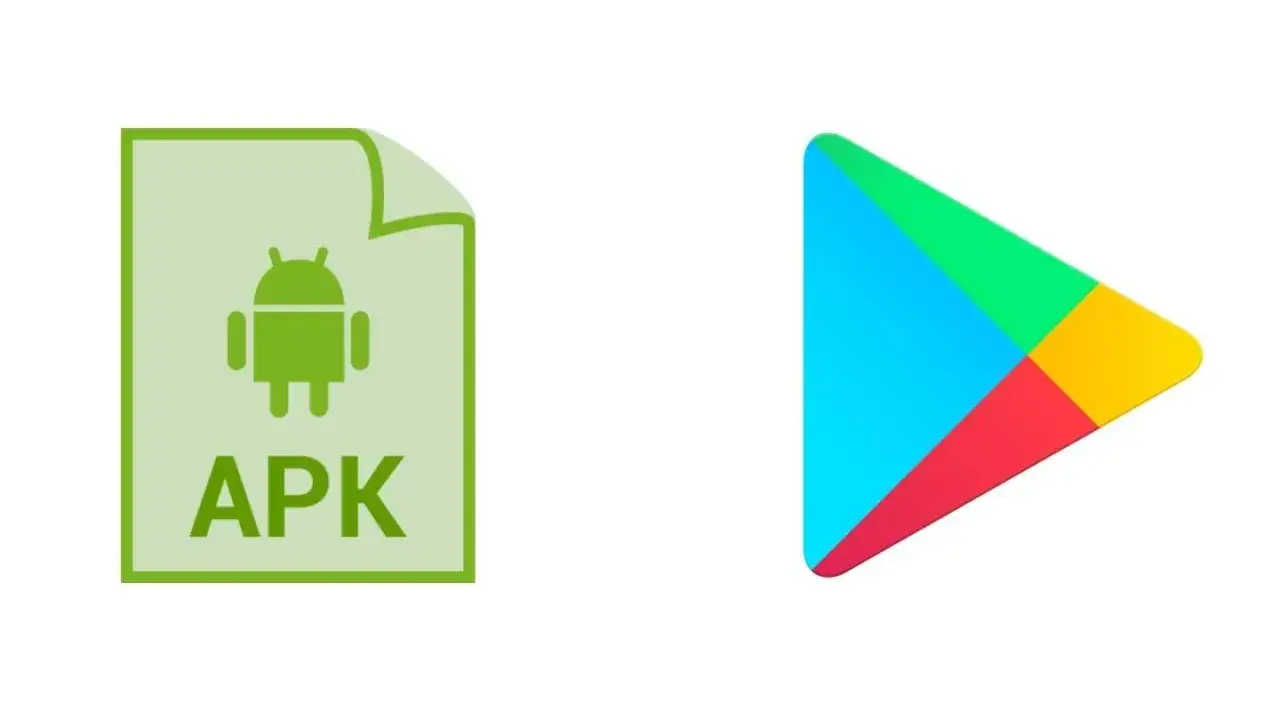 Ikona pliku APK obok kolorowego logo Google Play.