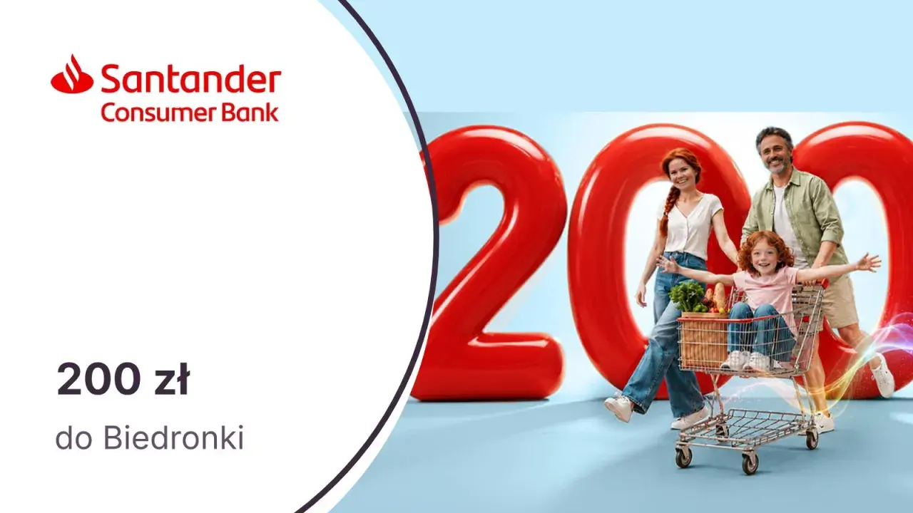 Rodzina cieszy się z 200 zł do Biedronki, które można zdobyć dzięki karcie kredytowej Santander.