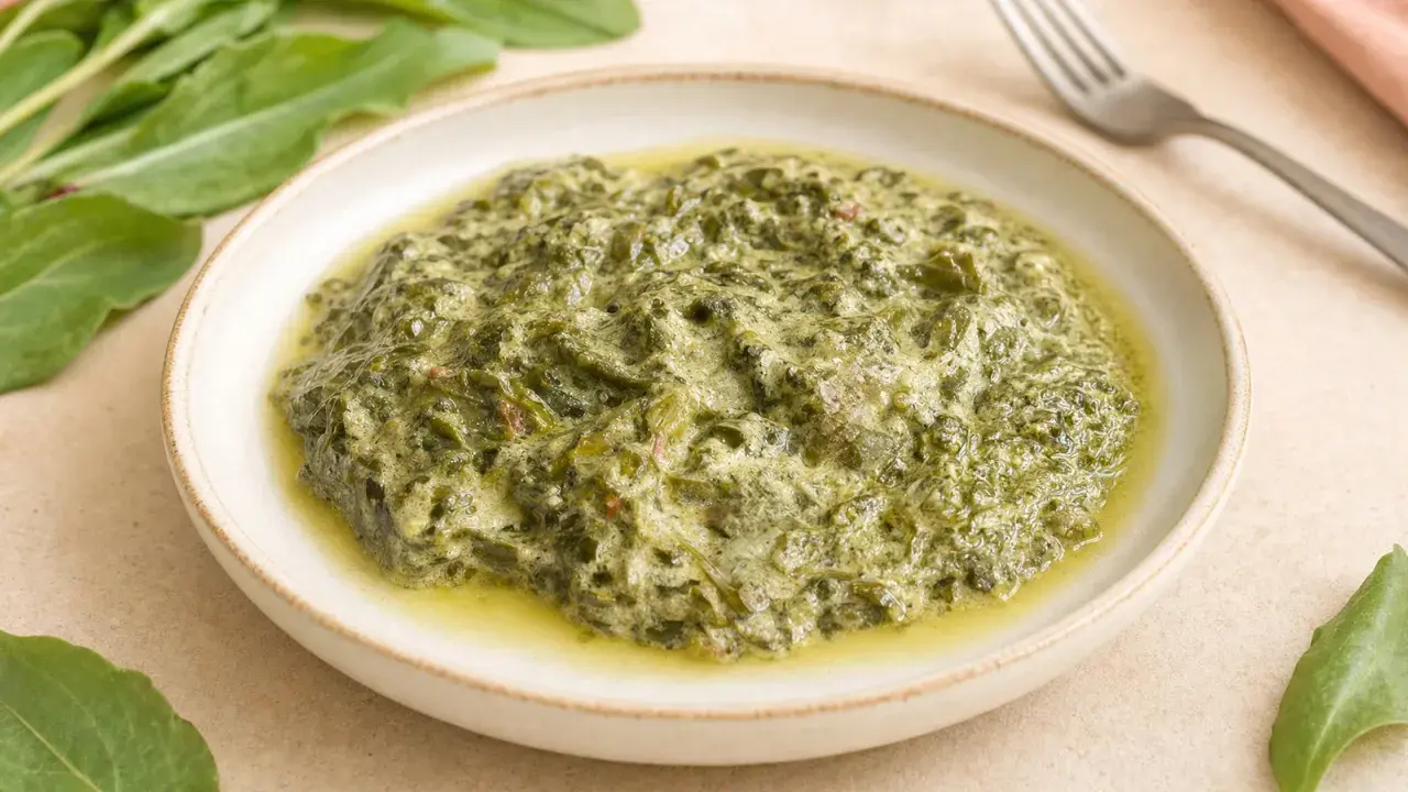 Ein cremiges Gericht aus Sauerampfer, perfekt für frühlingshafte Sauerampfer Rezepte.
