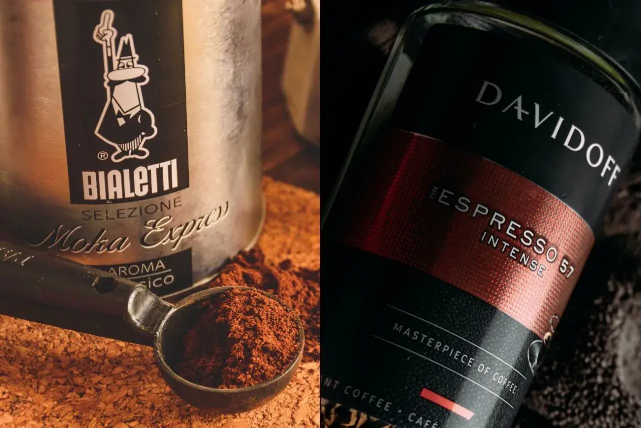 Kawa rozpuszczalna czy sypana? Na zdjęciu Bialetti Moka Express i Davidoff Espresso 57.