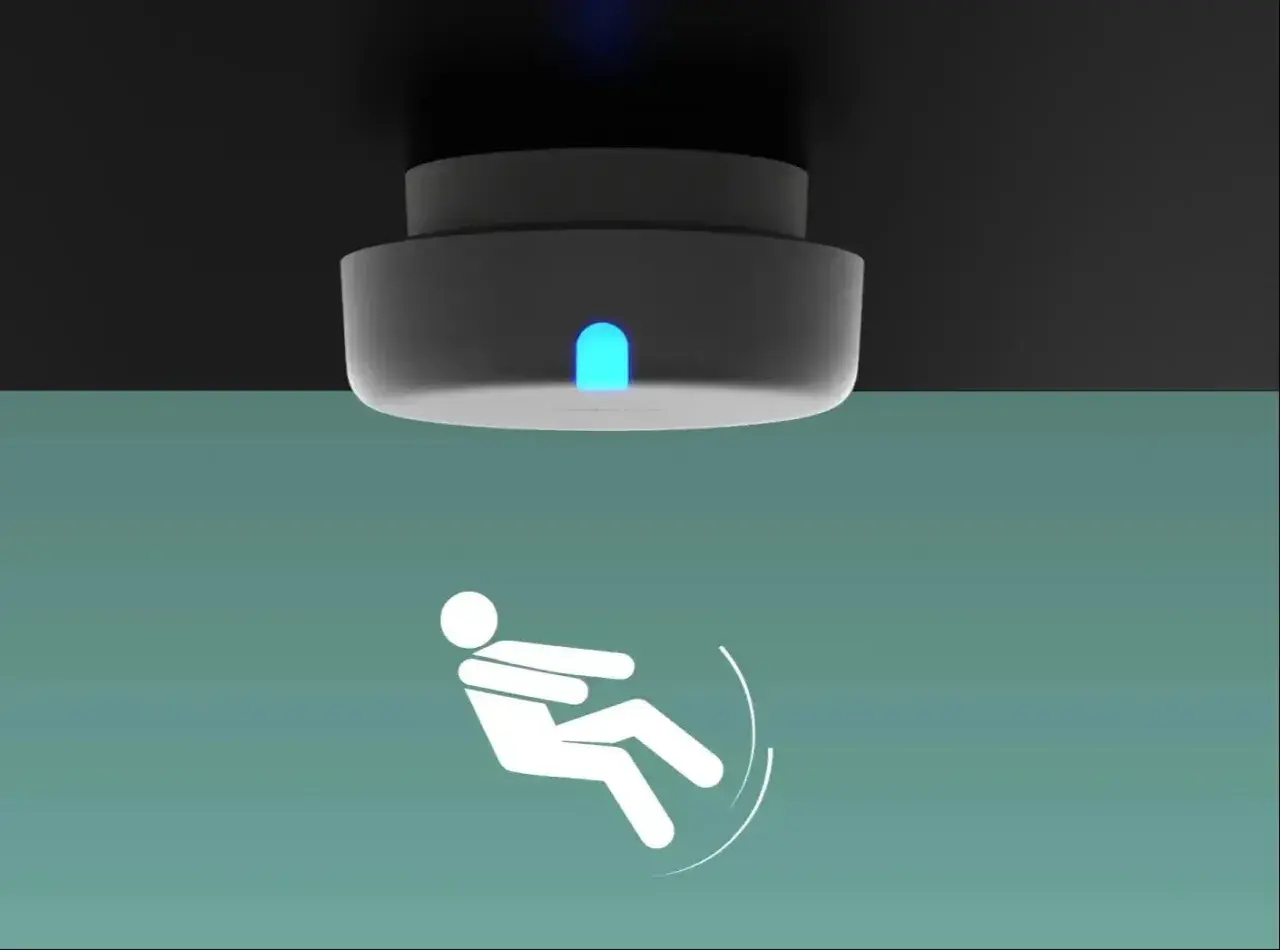Dispositivo de techo con luz azul, detecta caídas de personas mayores.