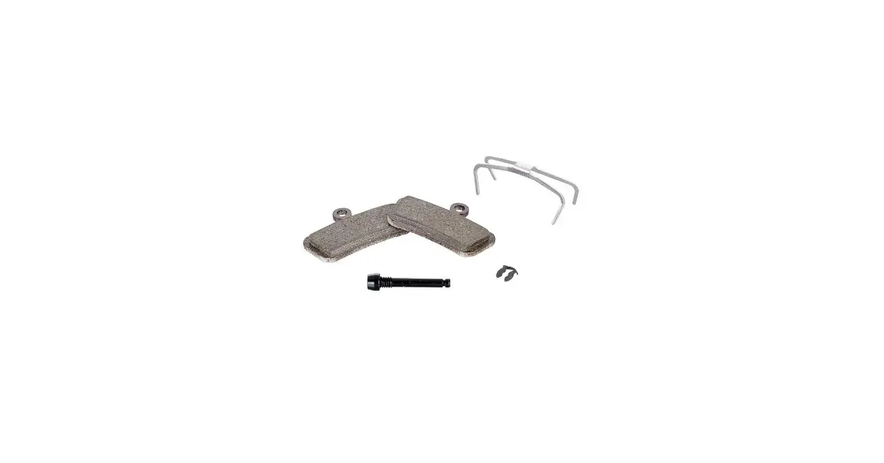 Two sintered brake pads, a bolt, and spring clips. These durable sintered brake pads offer superior stopping power.