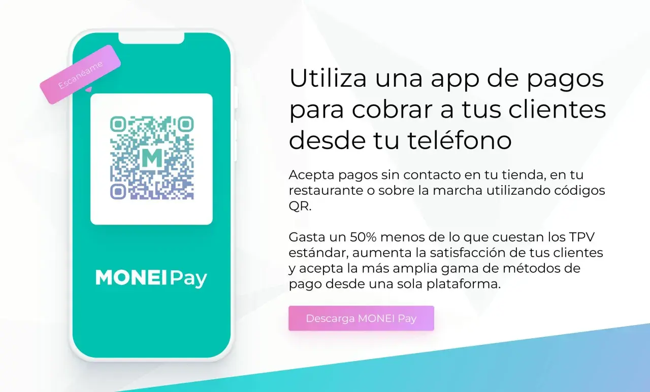 Móvil con código QR para checkout en tienda online. Cobra a tus clientes fácilmente con MONEI Pay.