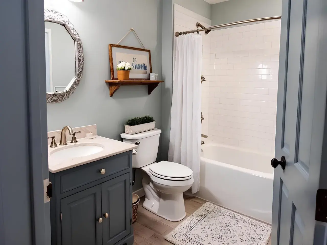 Bagno moderno con lavabo, WC e vasca. Un progetto di demolizione bagno fai da te che trasforma lo spazio.
