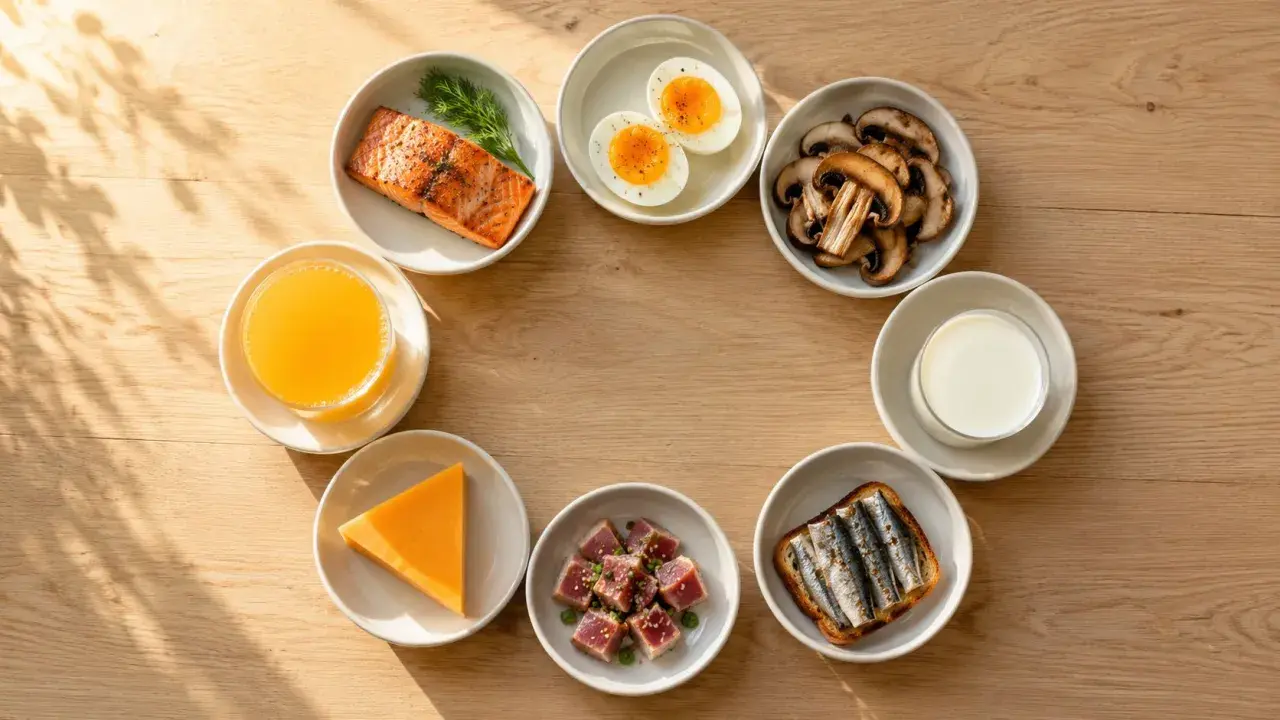 Lachs, Eier, Pilze, Milch, Sardinen, Thunfisch, Käse und Orangensaft – diese Lebensmittel enthalten Vitamin D.