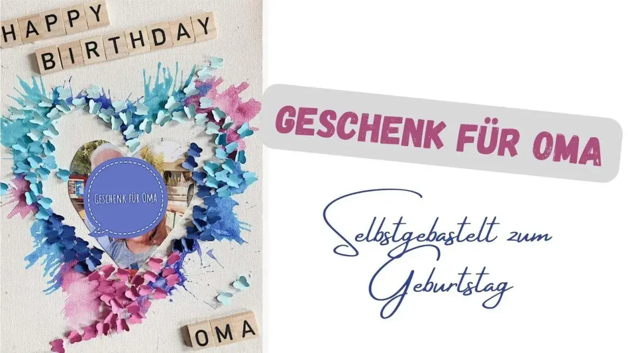 Eine selbstgebastelte Karte mit Schmetterlingen und Fotos für Oma. Perfekt, um zu zeigen, was man mit seiner Oma machen kann zuhause: Kreativ sein!