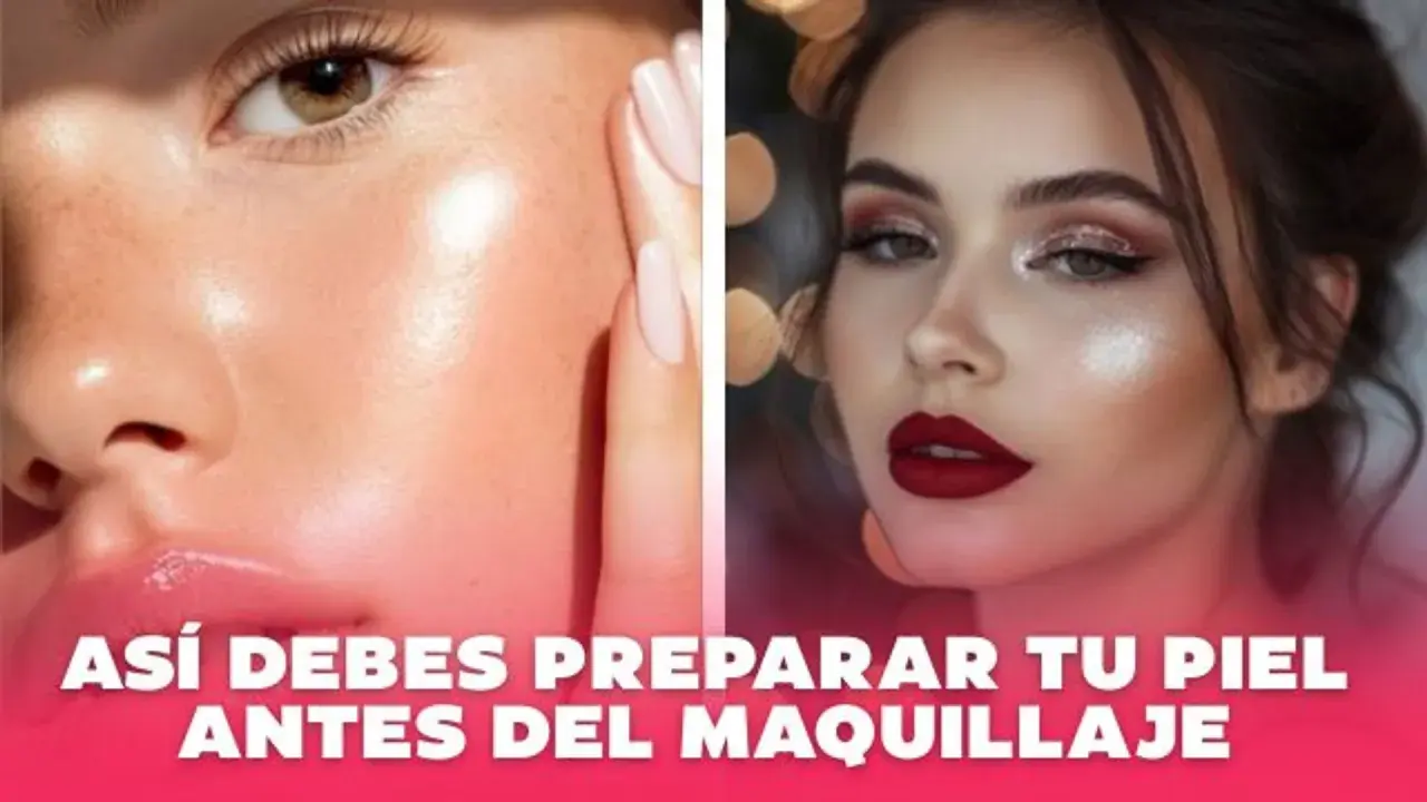 Rutina de cuidado para preparar tu piel antes del maquillaje. Piel radiante y labios rojos perfectos.