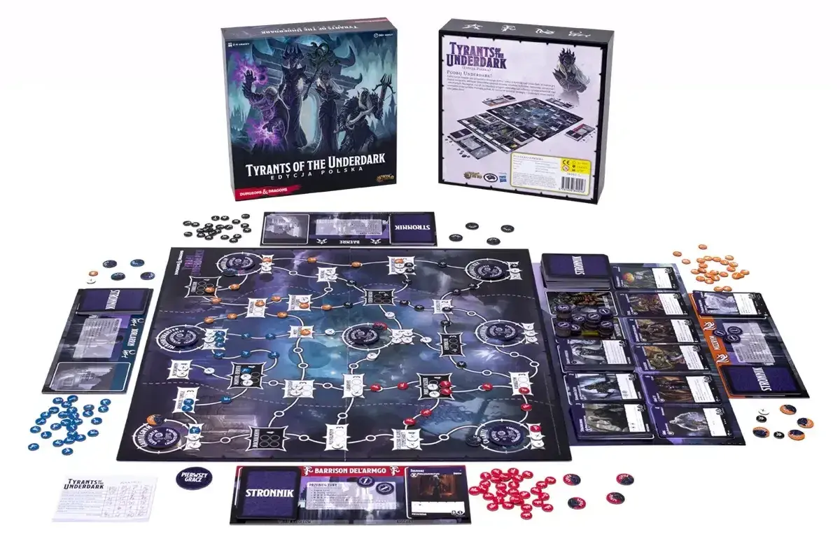 Plansza do gry rpg "Tyrants of the Underdark" z kartami, żetonami i pudełkiem. Przygotuj się na epicką przygodę!
