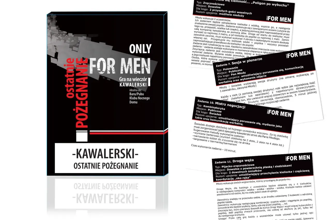 15 zadań zabaw na wieczór kawalerski do wydrukowania. Gra "Ostatnie Pożegnanie" dla panów.