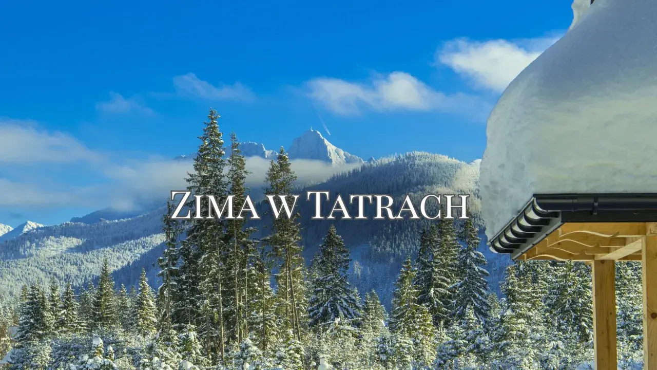 Zima w Tatrach, Bukowina Tatrzańska oferuje piękne widoki i zimowe atrakcje. Śnieg pokrywa góry i lasy, a niebo jest błękitne.