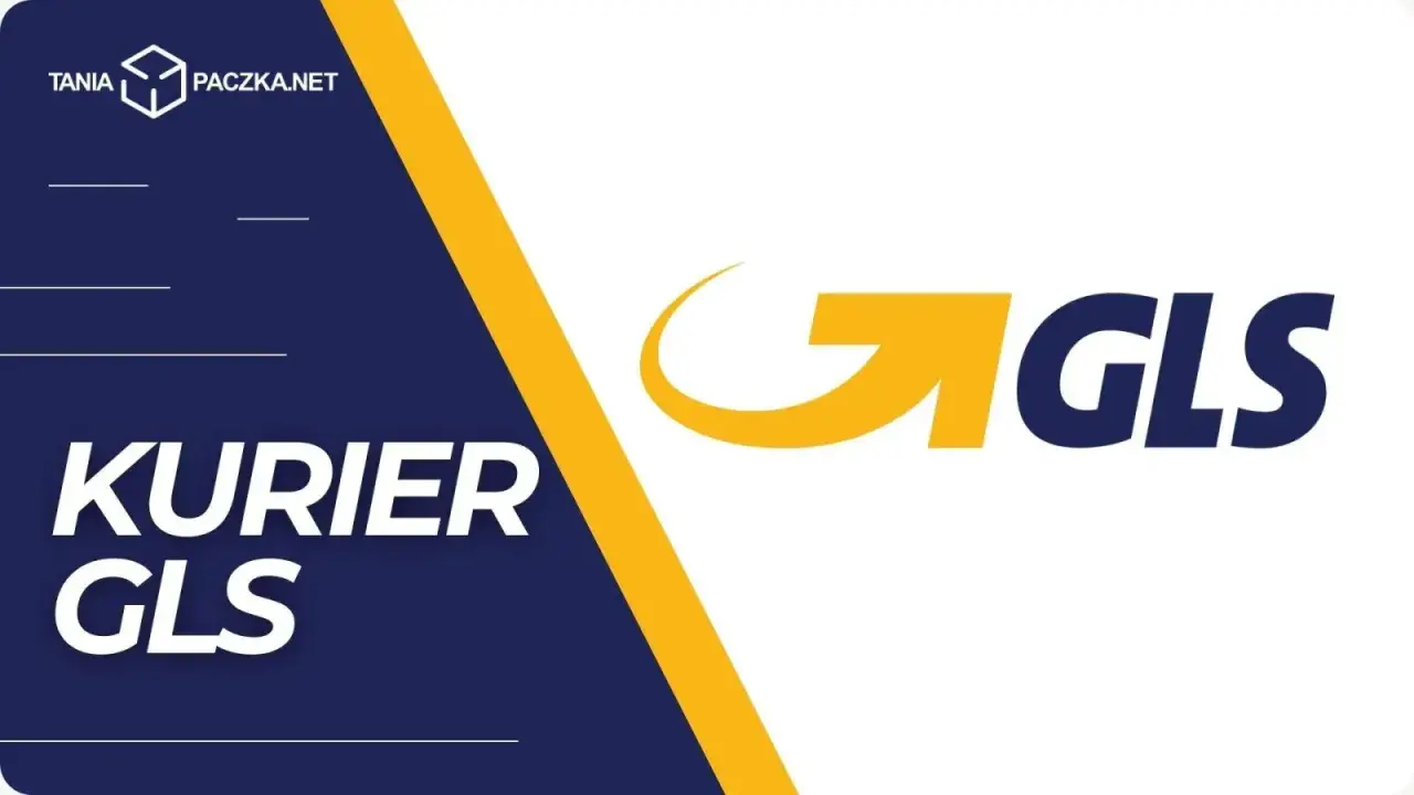 Kurier GLS - szybka paczka. Logo GLS i napis "Tania Paczka.net" na granatowym tle.