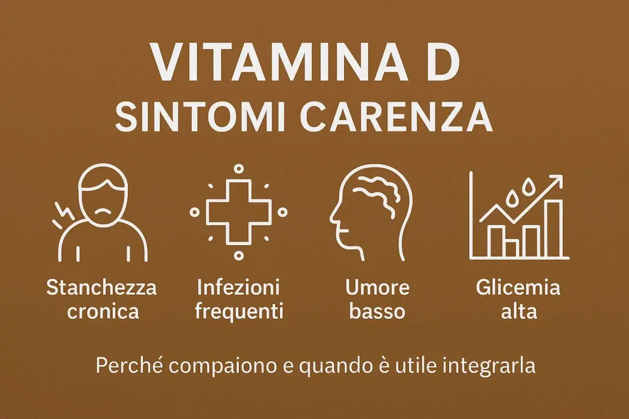 Carenza vitamina D: sintomi neurologici come stanchezza, umore basso, infezioni frequenti e glicemia alta.