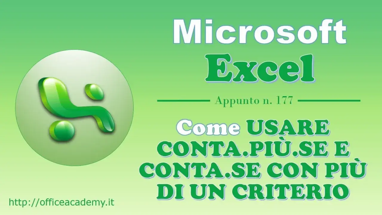 Logo Microsoft Excel e tutorial su come usare conta.più.se e conta.se con più criteri per contare celle.