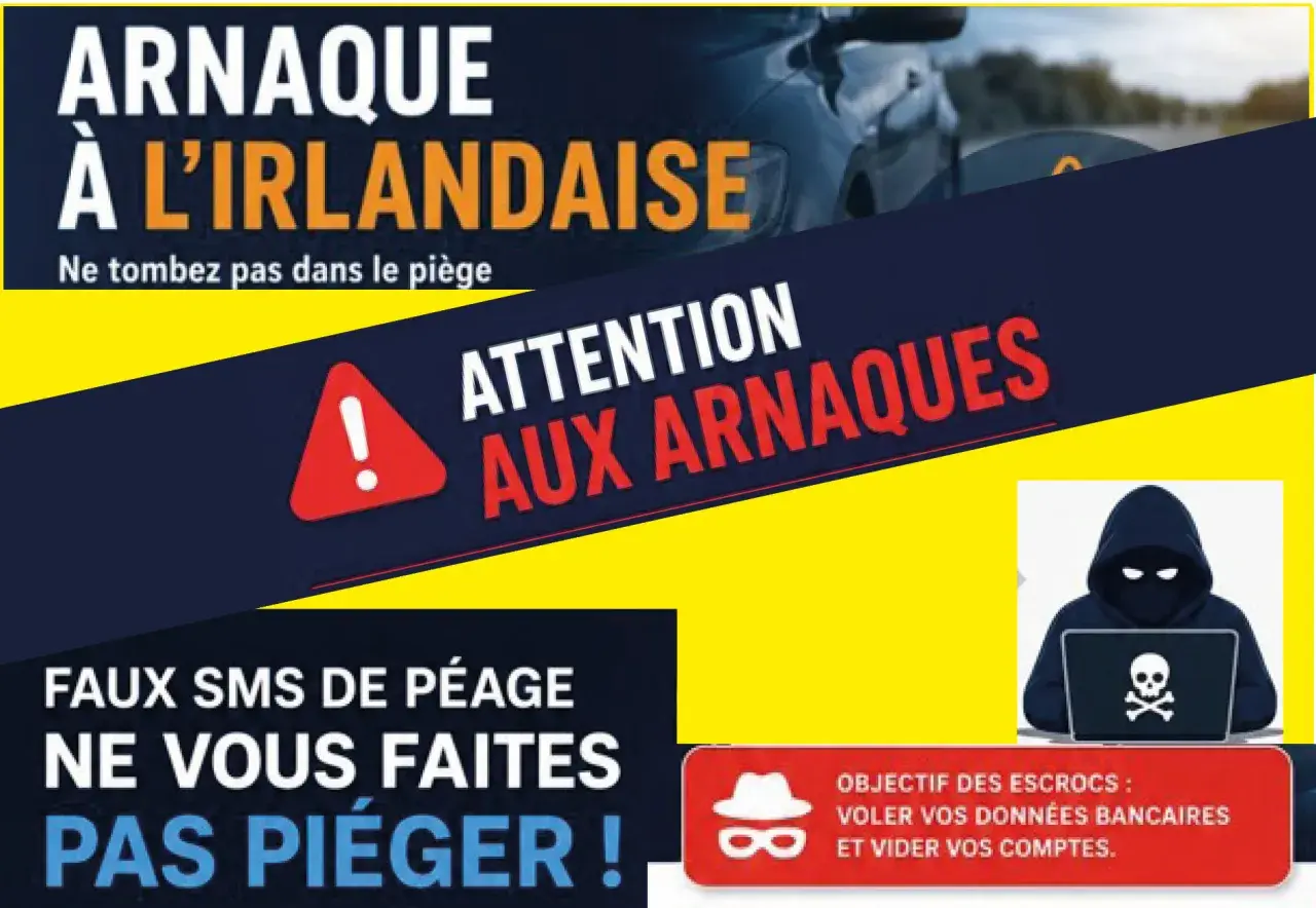 Attention aux arnaques ! Ne tombez pas dans le piège des faux SMS de péage. L'objectif des escrocs est de voler vos données bancaires. Tentative d'escroquerie code pénal.