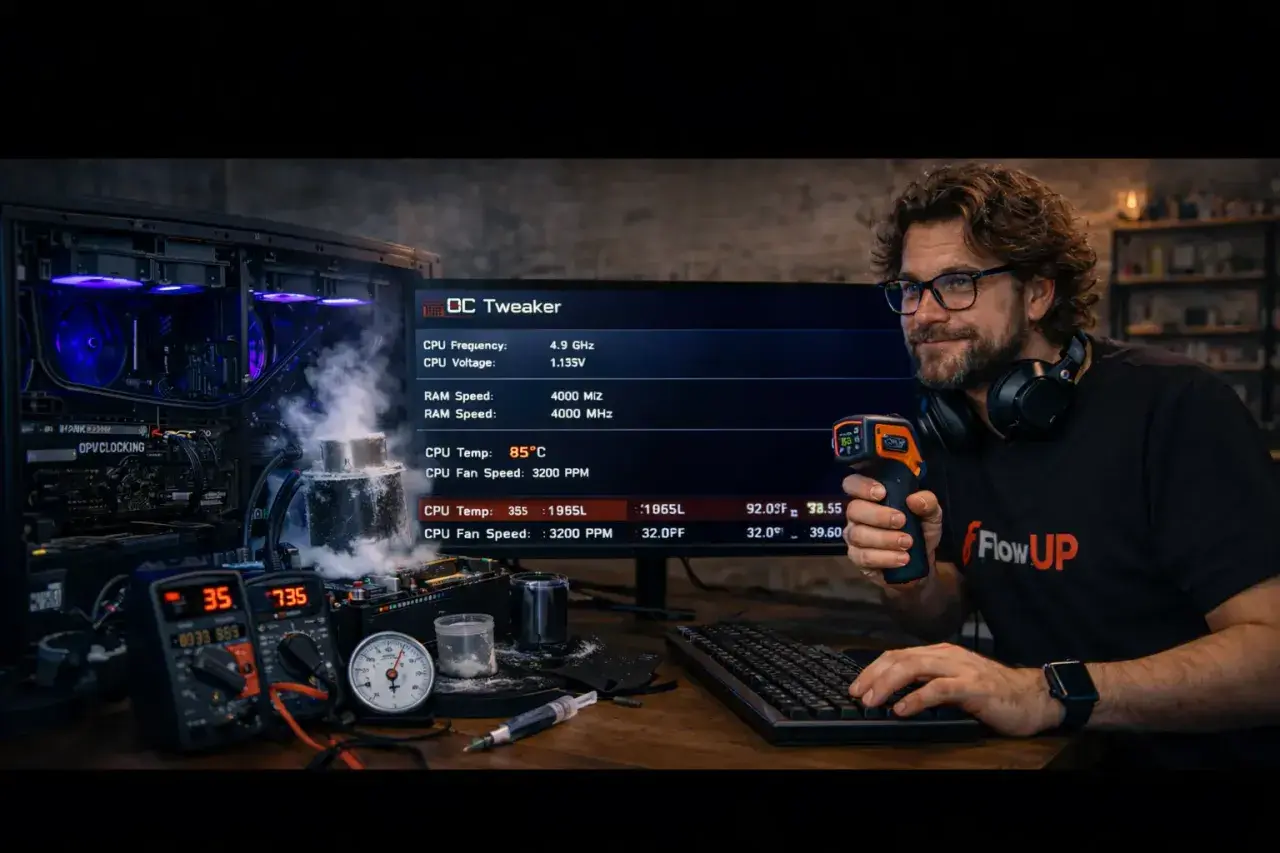 Un homme teste les limites de son PC, cherchant à comprendre qu'est-ce que l'overclocking. Vapeur et températures extrêmes sont au rendez-vous.