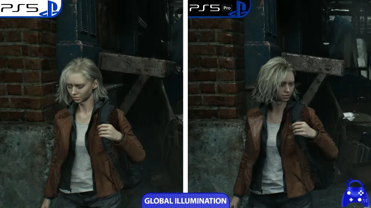 Porównanie grafiki Resident Evil Re:Verse na PS5 i PS5 Pro. Dziewczyna w brązowej kurtce, gotowa na przetrwanie.