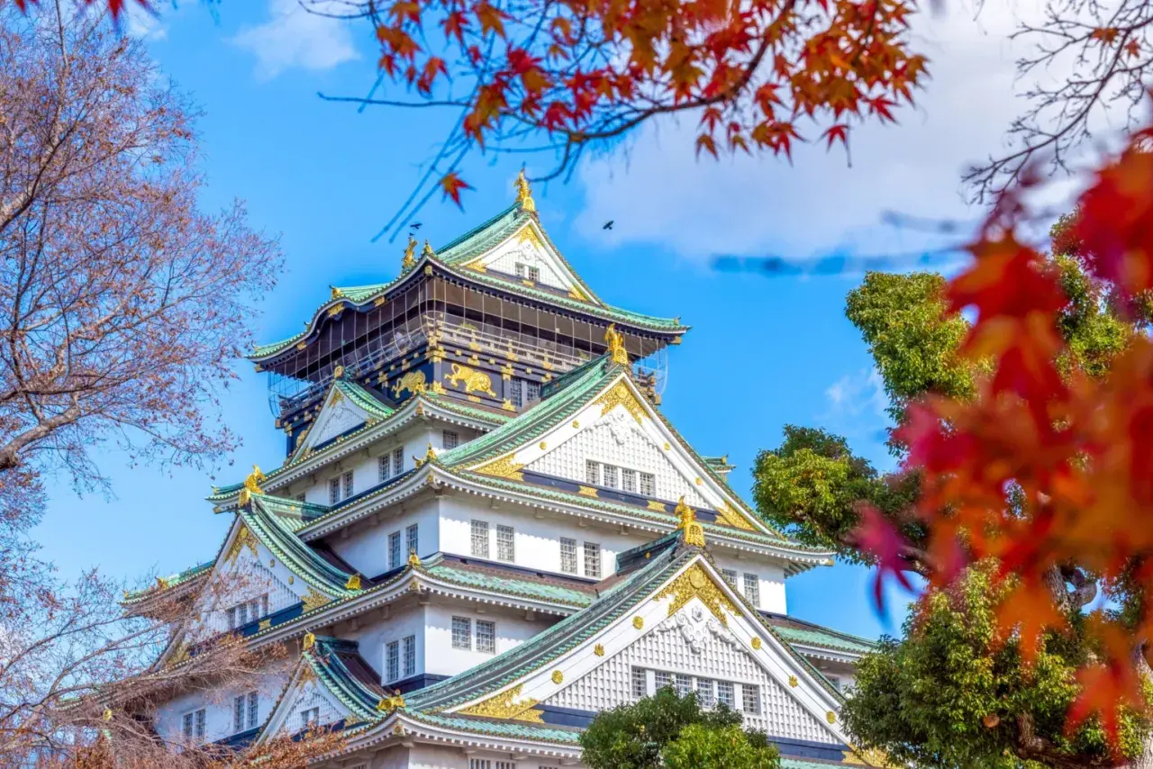 Zamek w Osace, kwitnący jesienią. Idealne miejsce na podróż i odkrywanie uroków Japonii.