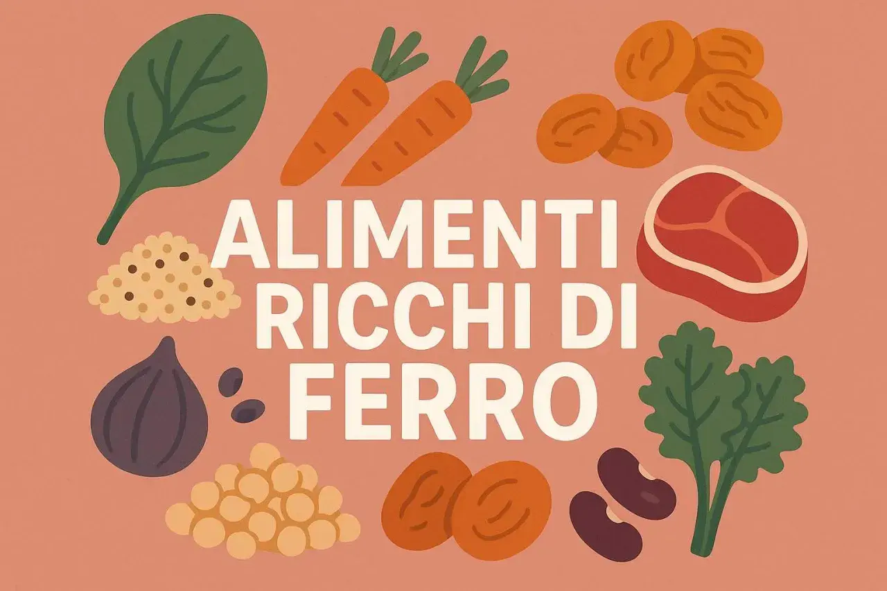 Alimenti ricchi di ferro: spinaci, carote, carne, fichi, lenticchie, albicocche secche e fagioli.