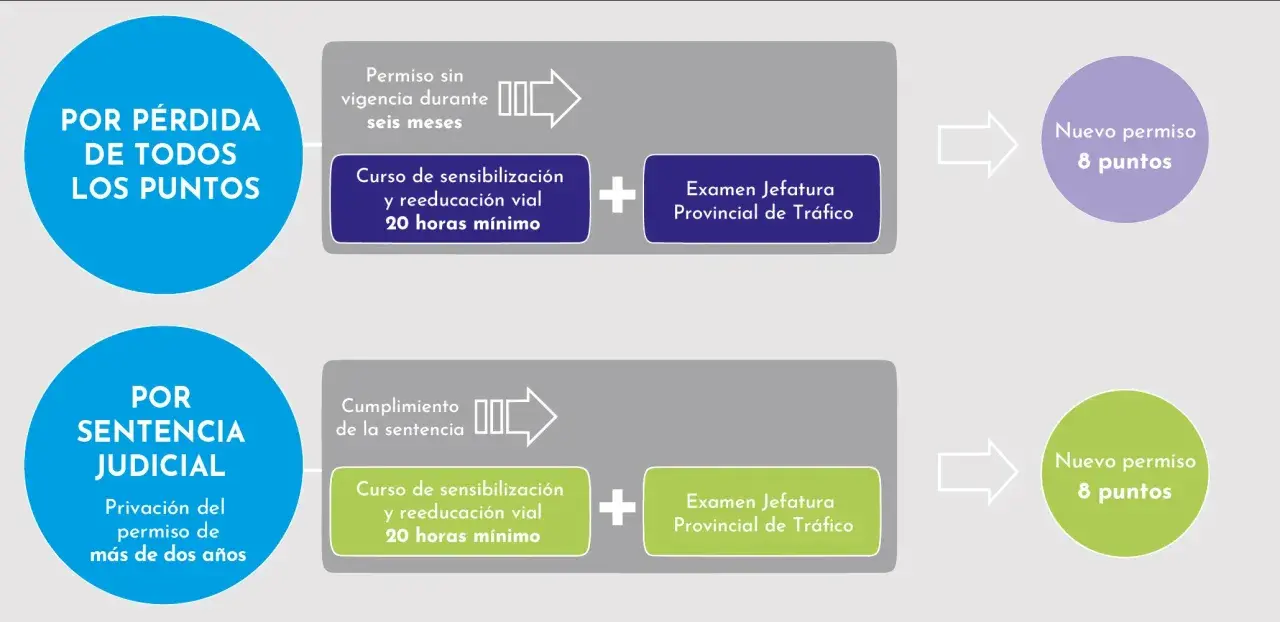 Así como se recuperan los puntos del carnet: por pérdida total o por sentencia judicial, tras curso y examen.