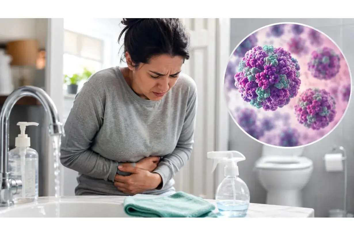 Donna con dolori addominali, immagine di virus e bagno. Quanto dura la gastroenterite?