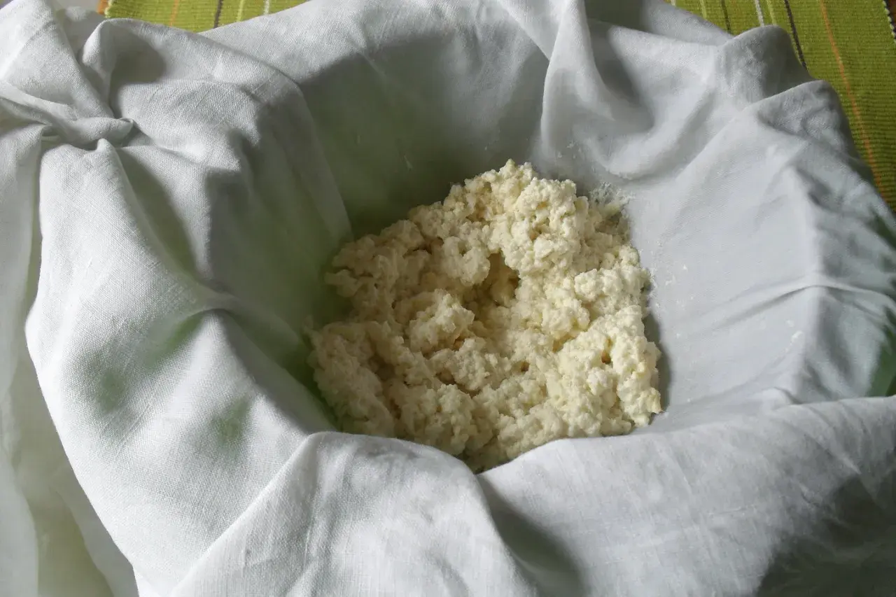 Fiocchi di latte o ricotta appena scolati, pronti per essere gustati.