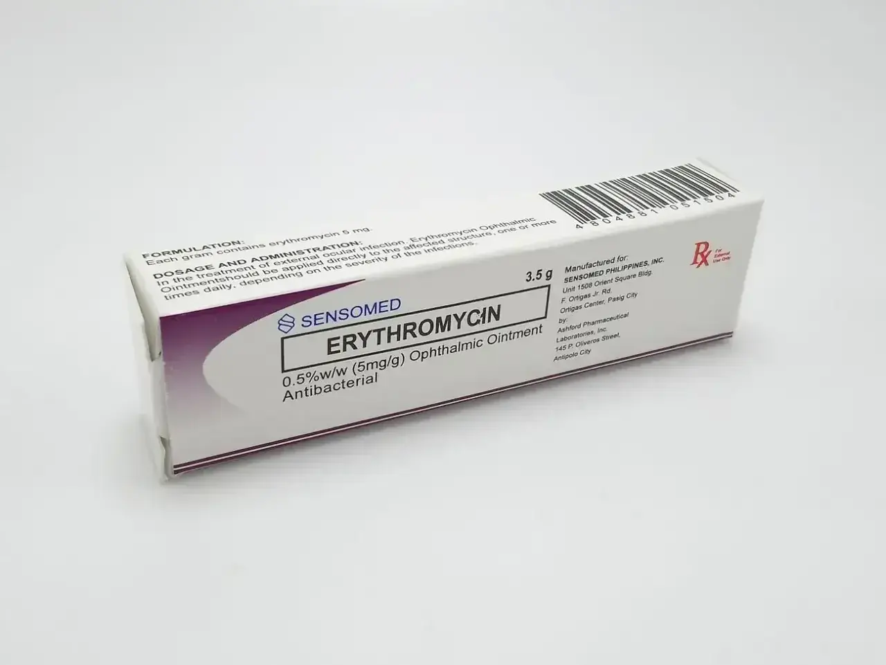 Opakowanie maści do oczu z erytromycyną 0.5% w/w, antybakteryjnej, 3.5g.