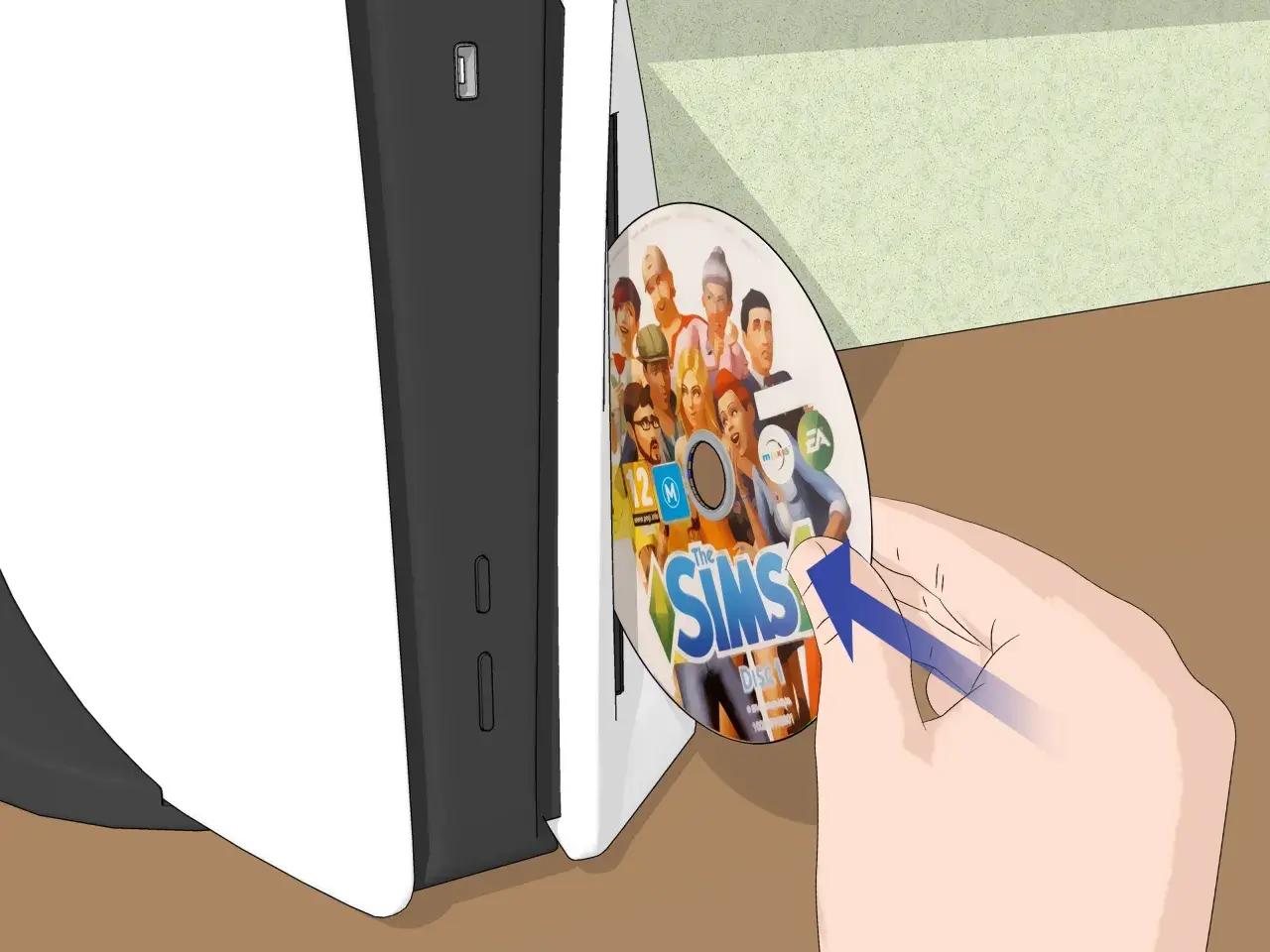 Włóż płytę z grą The Sims 4 do napędu konsoli, aby rozpocząć instalację.