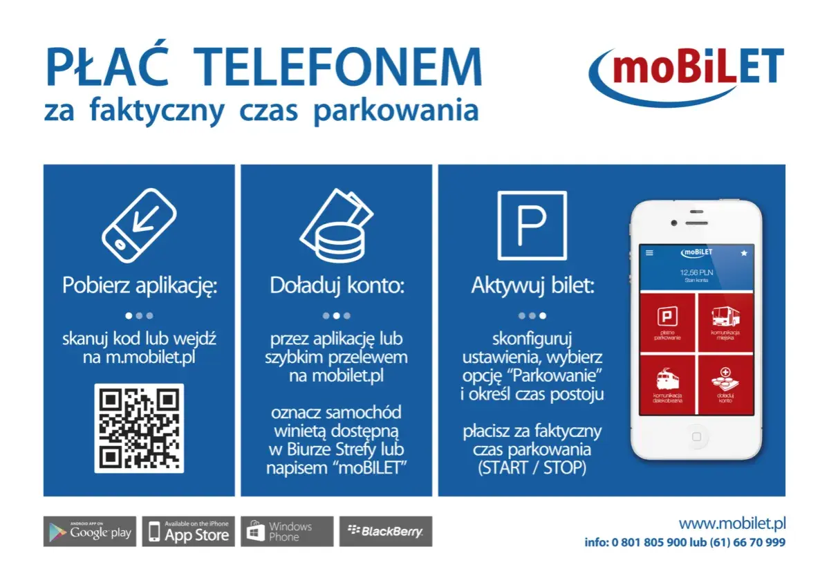 Najlepsza aplikacja do parkowania moBILET: pobierz, doładuj konto i aktywuj bilet. Płać za faktyczny czas postoju.
